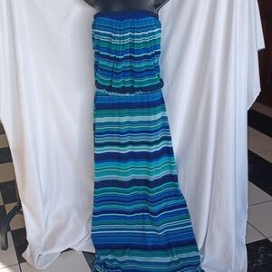 For Cynthia Size L Multicolor Striped Strapless Cover Up Maxi Dress